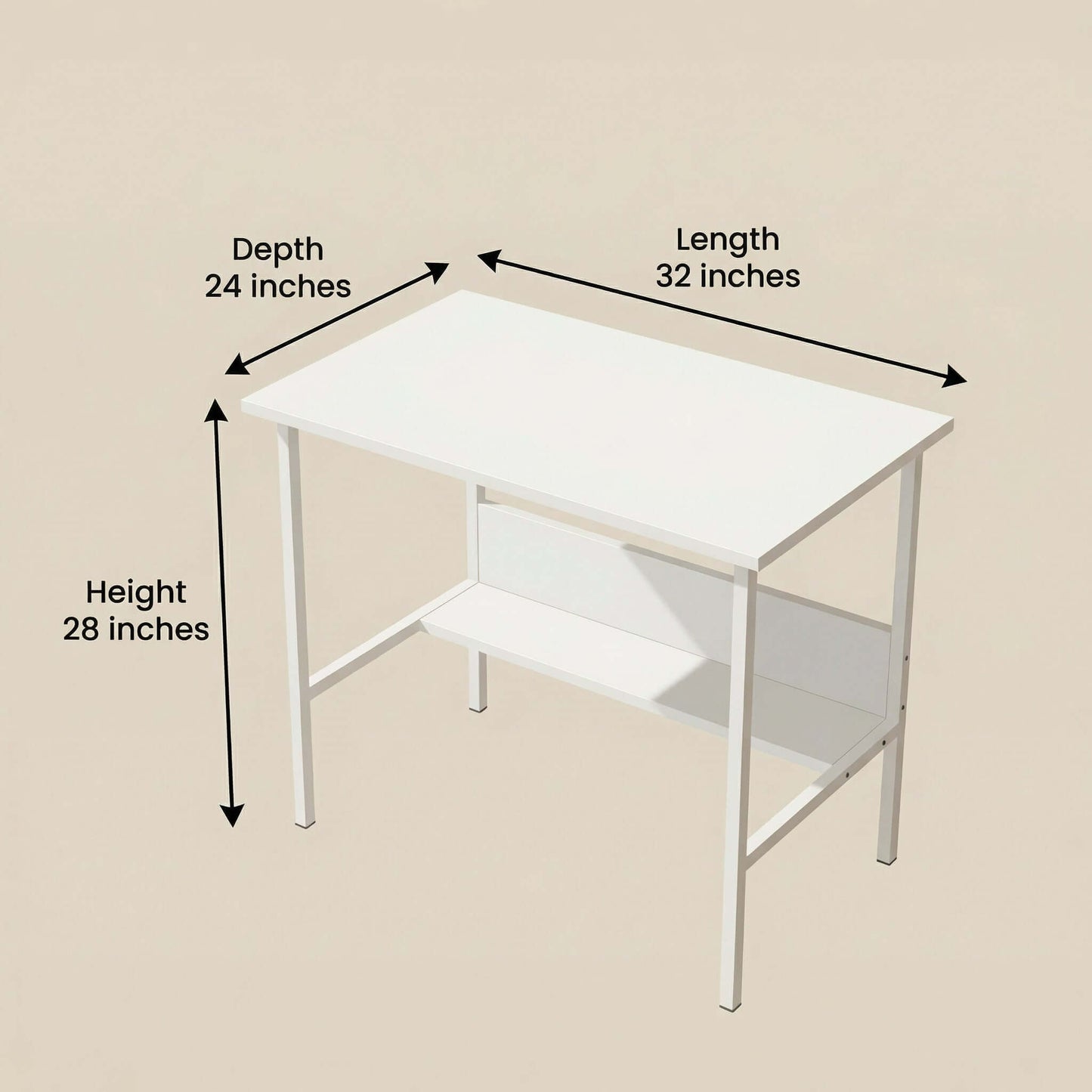 Modern Study Desk with Storage Shelf – Minimal Office Table for Home & Office dimensions: 32" L x 24" D x 28" H
