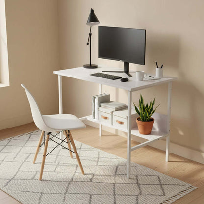 Modern Study Desk with Storage Shelf – Minimal Office Table for Home & Office in a stylish workspace